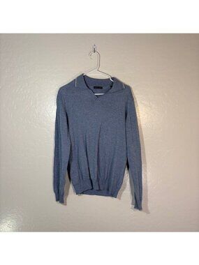 Emanuel Berg Polo Sweater Mens Small Wool Cashmere Long Sleeve Blue